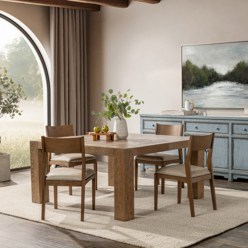 Gilcrest Square Aged Oak Wood Dining Table