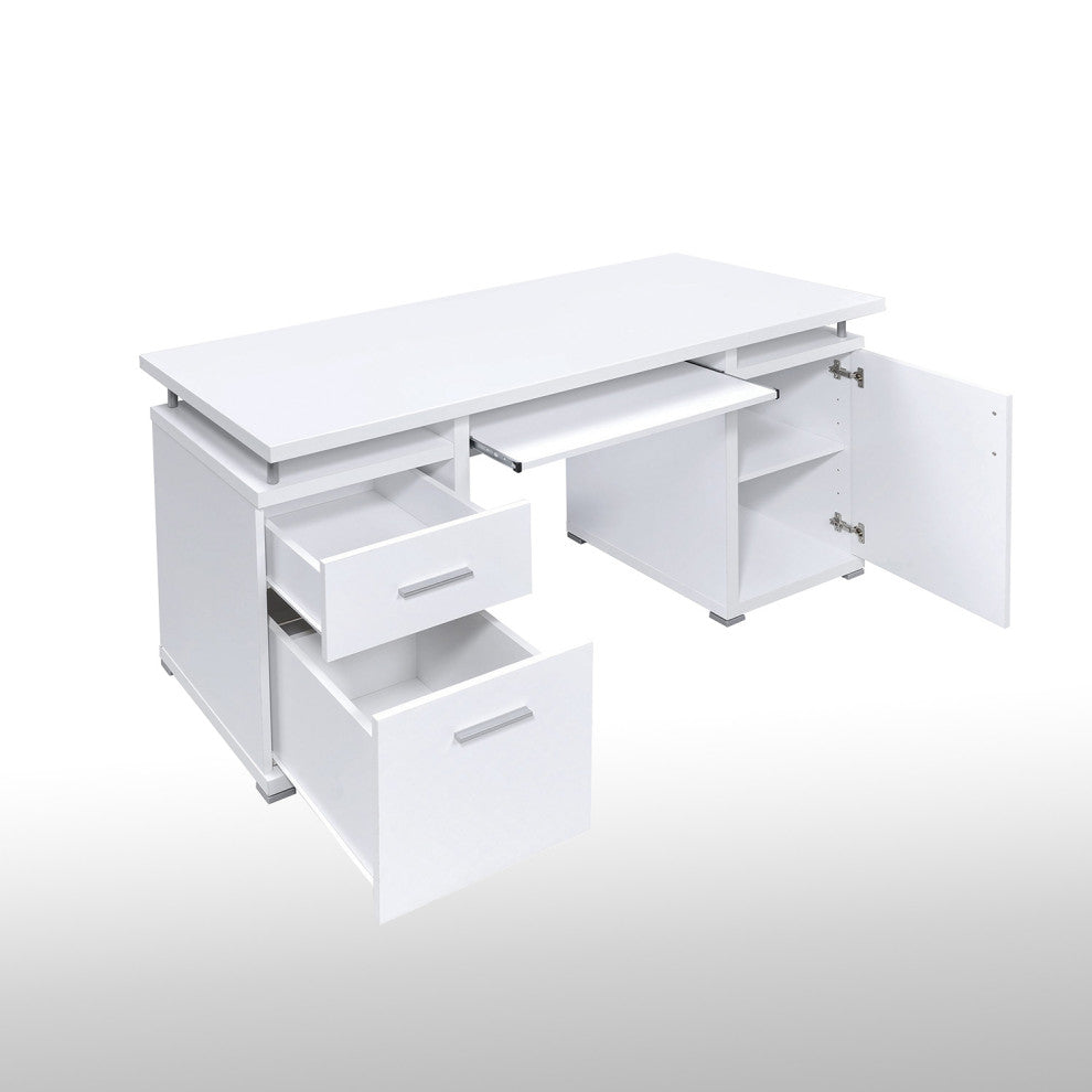 Computer Desk with 2 Drawers and Cabinet, White
