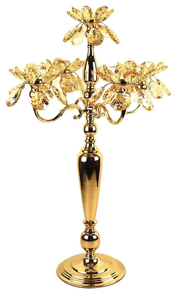 5 Arm Crystal Candelabra/Candle Holder, Gold, Small