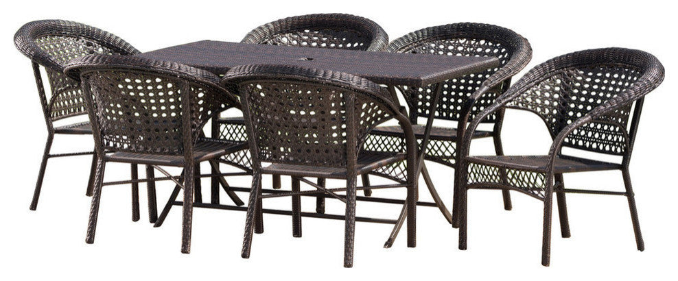 GDF Studio 7-Piece Ursula Outdoor Multi-Brown Wicker Dining Set