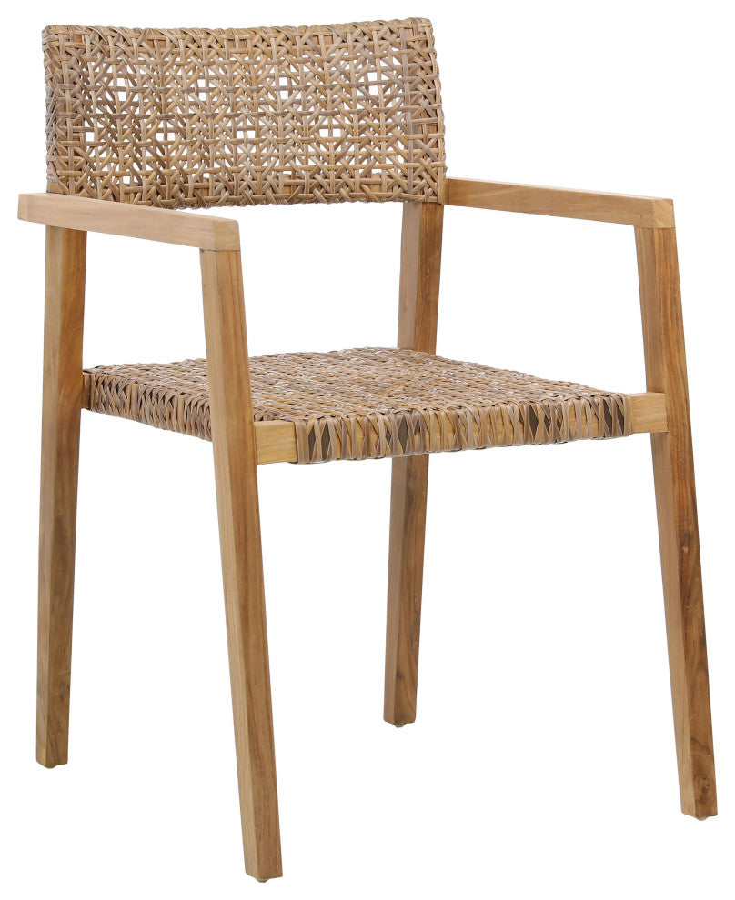 Chloe Indoor-Outdoor Teak Synthetic Rattan Arm Chair, Set of 2, Brown Rattan