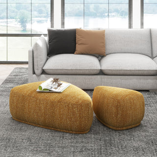 Pebble 44" & 26" Rounded Triangle Cocktail Ottoman Set, Mustard Yellow Tweed