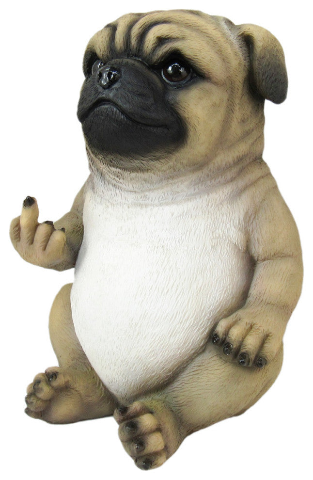 Pug Life Rude Finger Flipping Pug Dog Tabletop Statue 6.75 Inches High