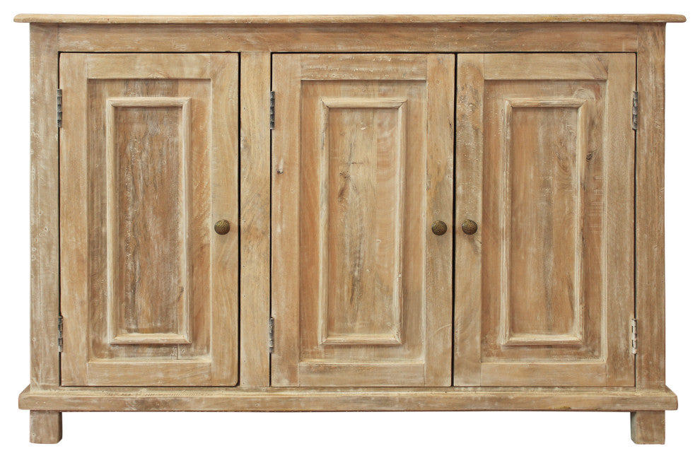 Bayside Jensen 3-Door Solid Wood Sideboard, Distressed Natural Finish