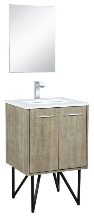 Lancy Modern 24" Rustic Acacia Square Sink Bathroom Vanity Set, Labaro Rose Gold
