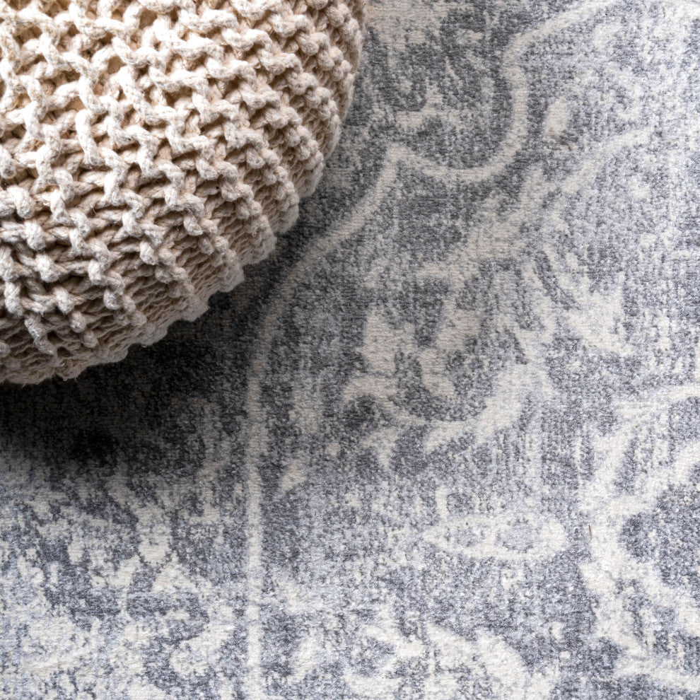 Modern Persian Medallion Gray/Ivory 5' Square Area Rug