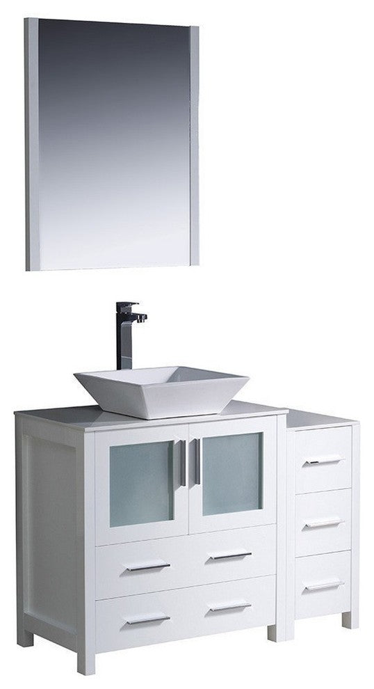 Torino 42" White Modern Bathroom Vanity With Side Cabinet, FFT9162CH