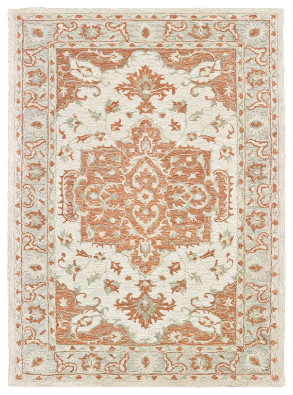 9??x 12??Orange and Ivory Medallion Area Rug