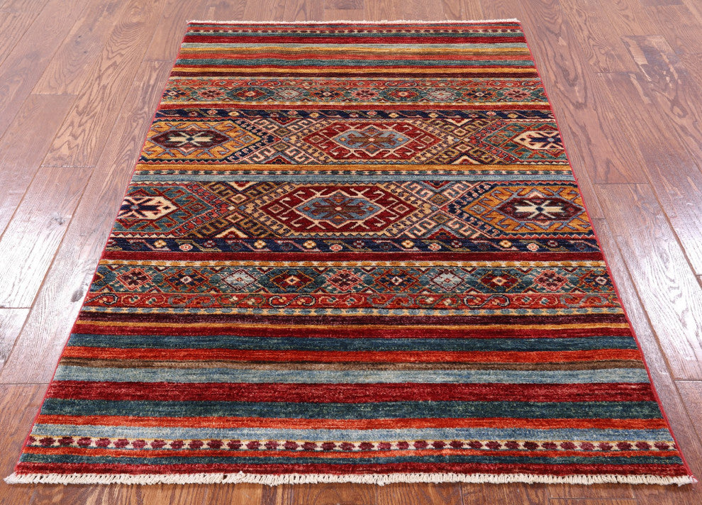 3' 4" X 4' 10" Hand-Knotted Khorjin Super Kazak Rug Q5673