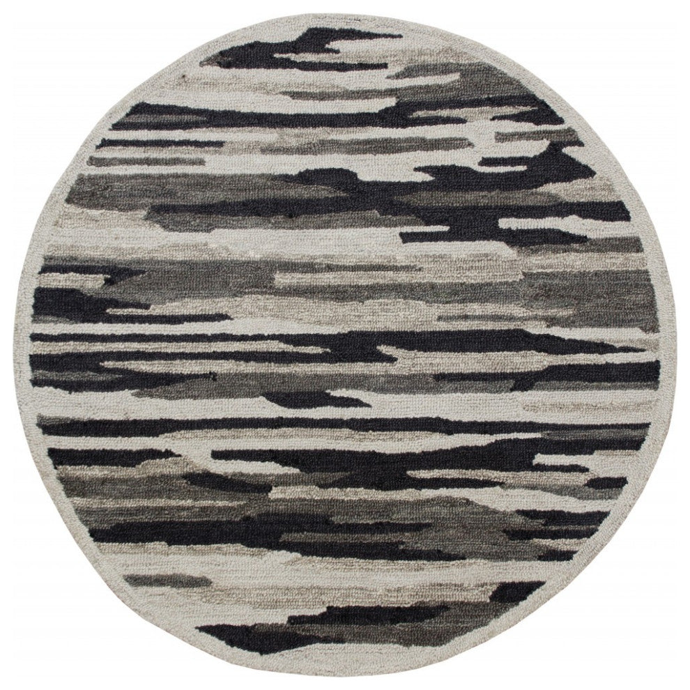 6" Round Black and Gray Camouflage Area Rug
