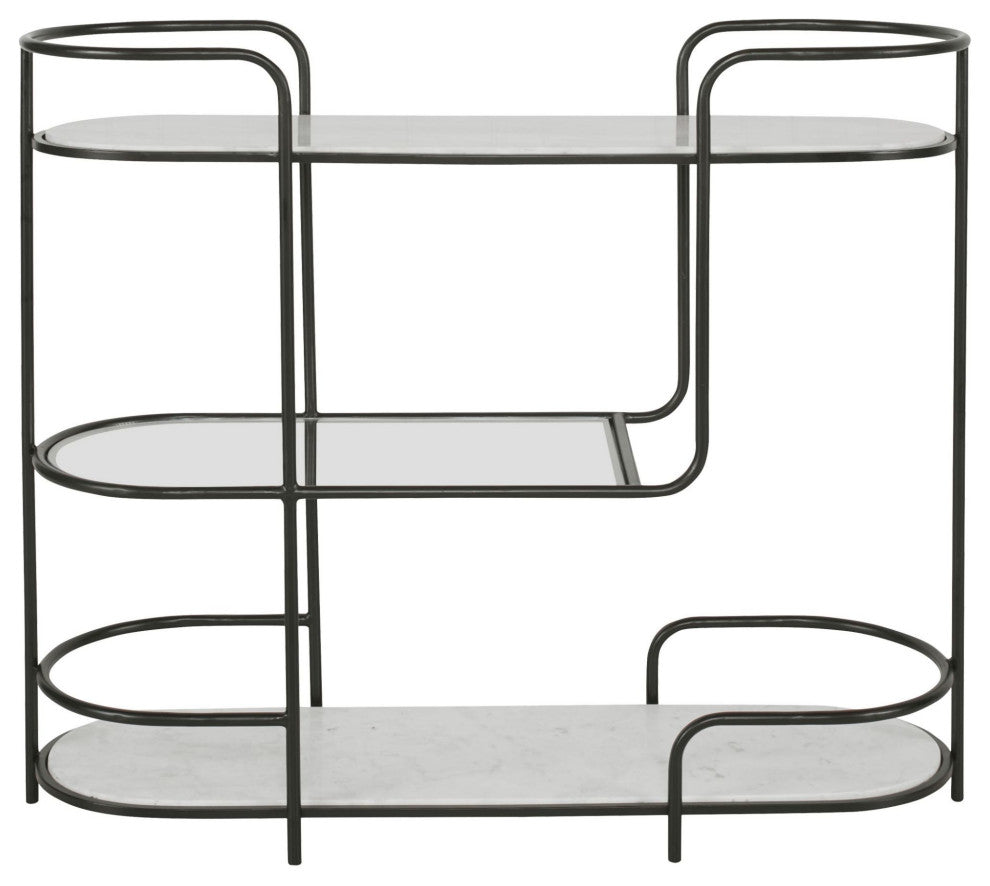 Uttermost 25174 Trolley Bar 14"W Marble Top and Iron - Satin Black / White