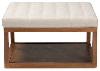 Henrik Beige Fabric Walnut Finished Cocktail Ottoman