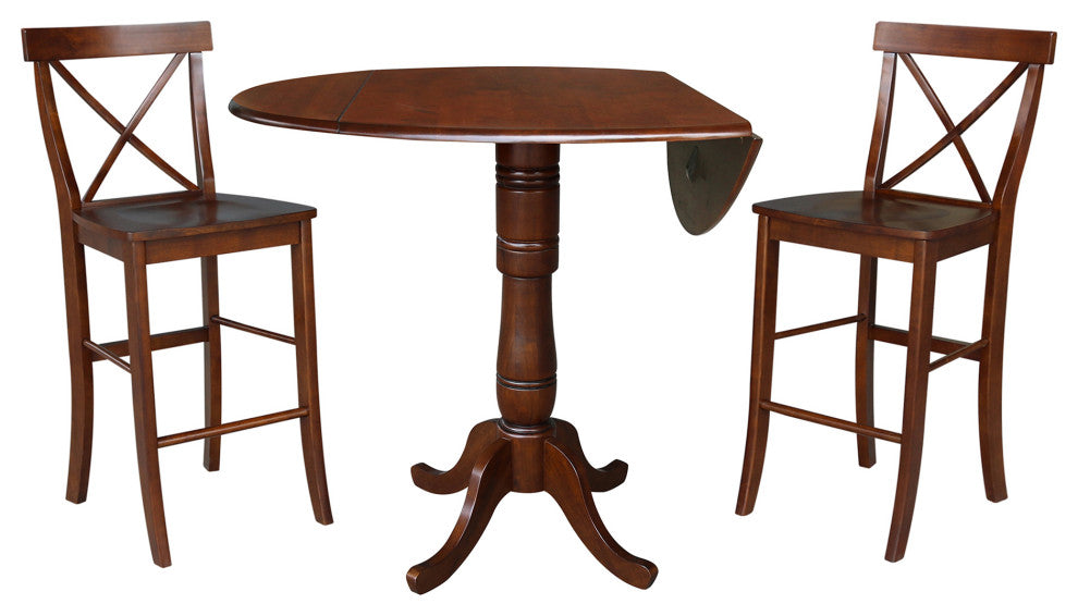 42" Round Pedestal Bar Height Table with Two Bar Height Stools