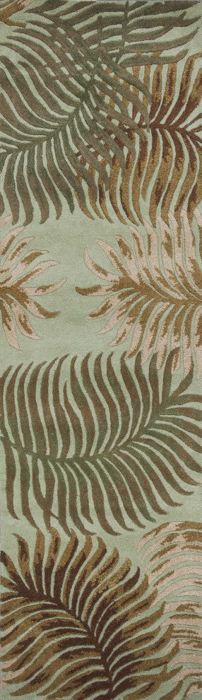 HomeRoots 8' Aqua Blue Hand Tufted Tropical Leaves Indoor Runner Rug