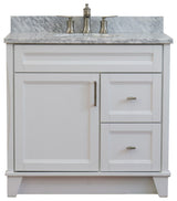 37" Single Sink Vanity, White Finish With White Carrara Marble