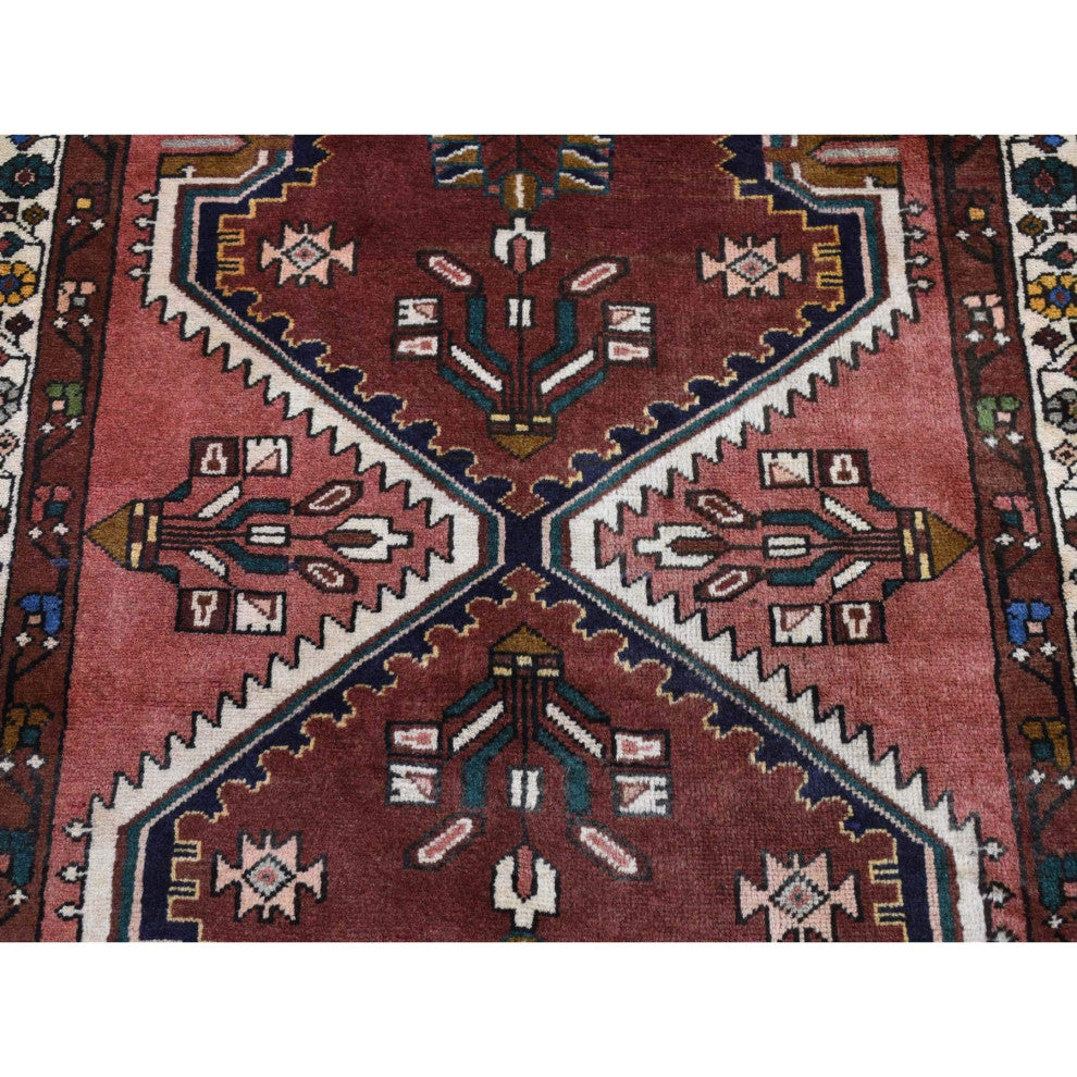 Red Vintage Persian Malayer Pure Wool Hand Knotted Wide Runner Rug 3'9" x 9'9"