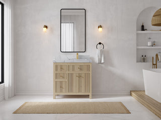 Sonoma Oak 36 Right Offset Bath Vanity with 2" Piatra Gray Quartz