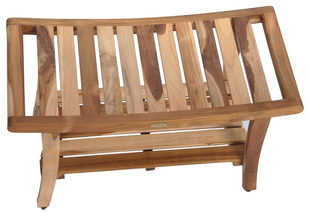 EcoDecors EarthyTeak Harmony 30" Teak Shower Bench With Shelf And LiftAide Arms