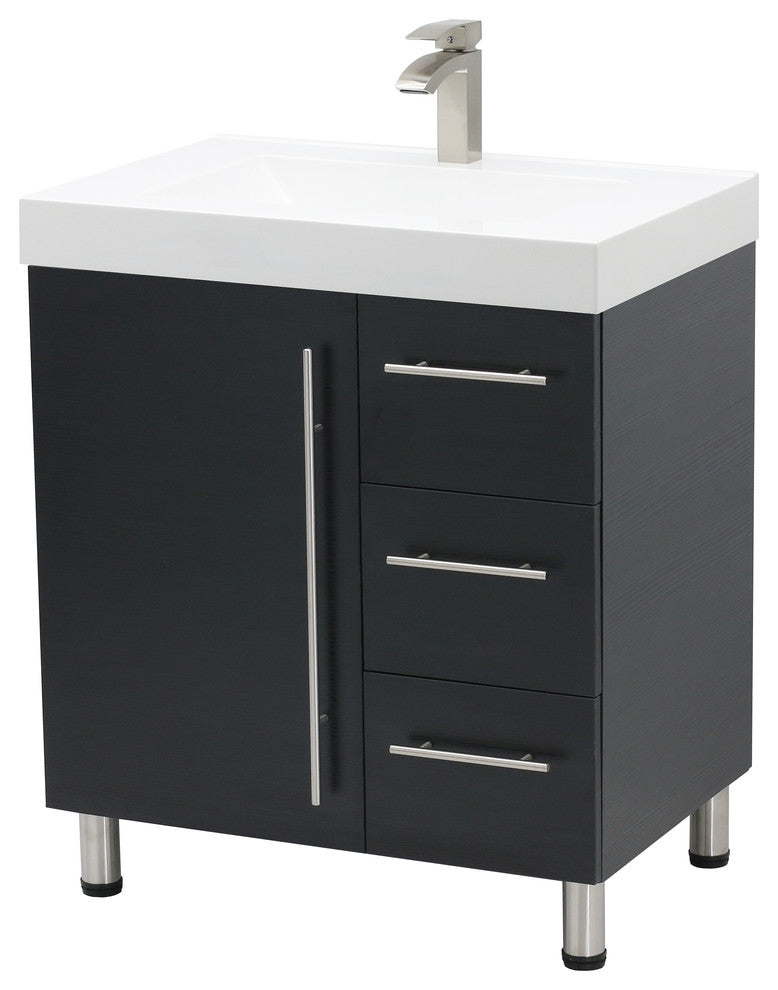 Windbay 30" Free Standing Vanity, Black, White Integrated Sink and Countertop
