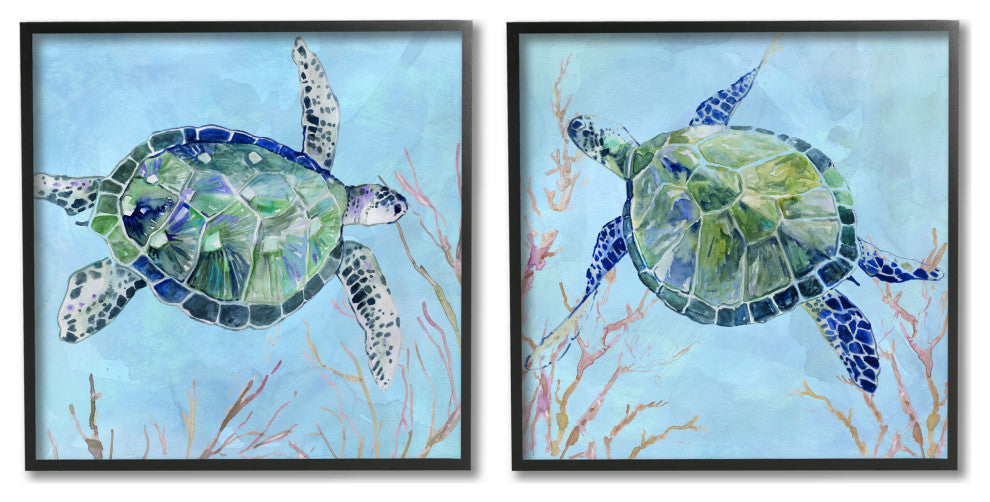 Abstract Blue Green Sea Turtles Deep Sea Coral,17 x 17