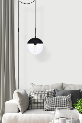Elsa 1-Light Black Plug-In Pendant With Clear Glass