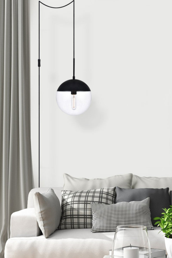Elsa 1-Light Black Plug-In Pendant With Clear Glass