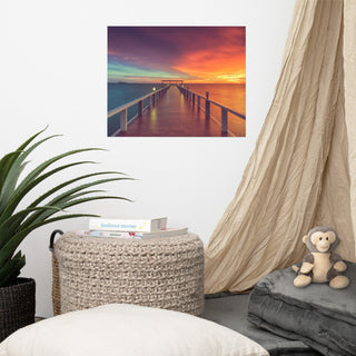 Surreal Wooden Pier At Sunset Intrigued Landscape Photo Loose Wall Art Print, 16" X 20"