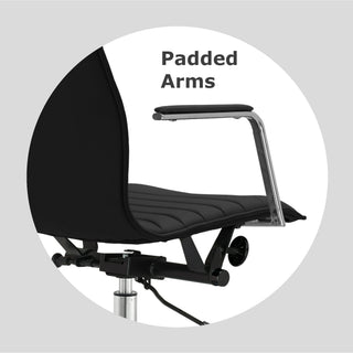 Modern Office Arm Chair With Wheels  Mid Back Ribbed PU Leather Adjustable, Black