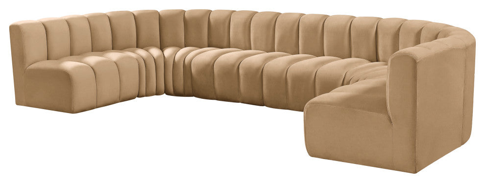 Arc Velvet Upholstered 8-Pc. U-Shaped Modular Sectional, Camel