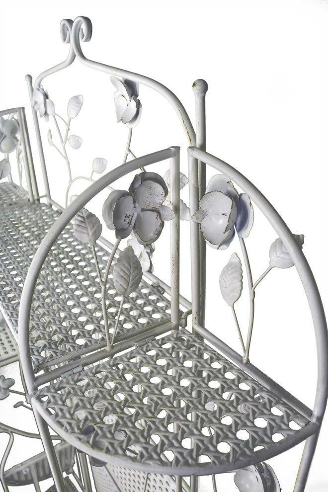 HomeRoots Antiqued White Floral 4 Shelf Bakers Rack