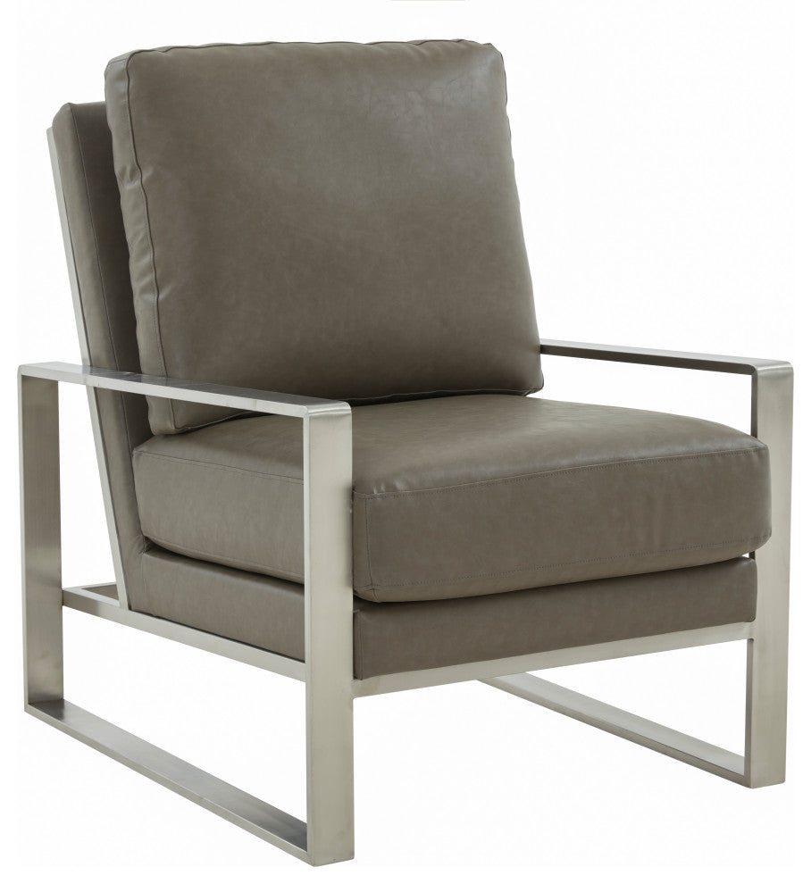 LeisureMod Jefferson Arm Chairs With Silver Frame and Coffee Table, Gray