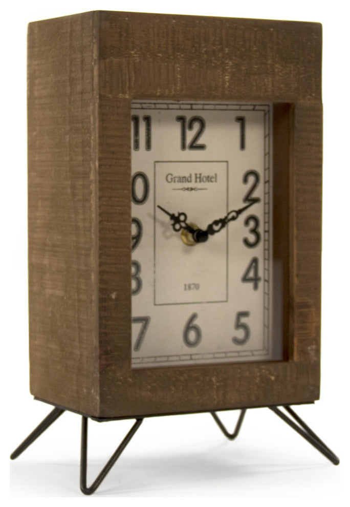 Wooden Clock, Brown, White