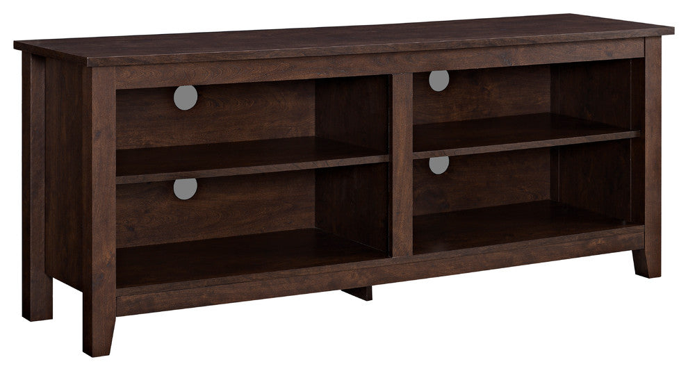 58" Wood TV Stand Console, Natural, Traditional Brown