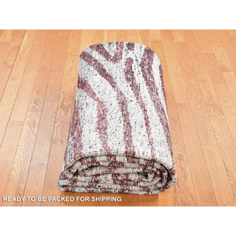 Ivory Man Made Silk Hand Knotted With Tree Bark Design Oriental Rug 9'x11'7"