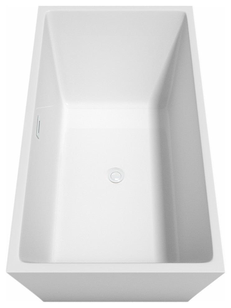 Sara 59" Freestanding White Bathtub, Shiny White Drain and Overflow Trim