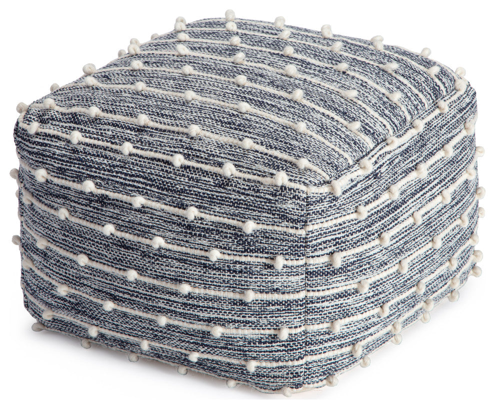 Malibu 22" x 22" x 16" Blue and Ivory Pouf