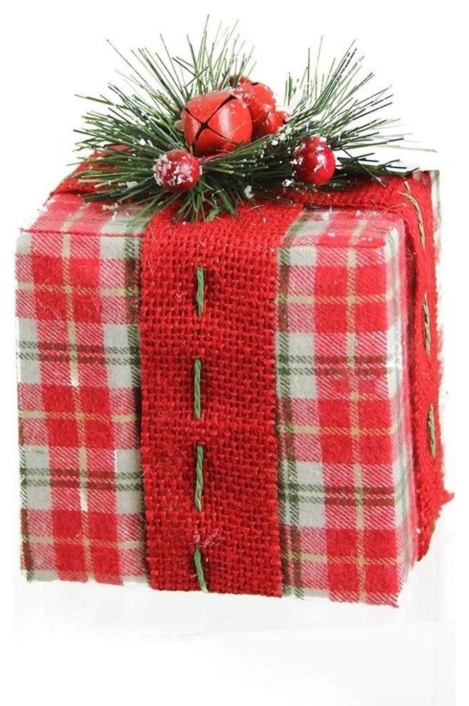 5.75" Rectangular Gift Box With Pine Bow Christmas Decoration