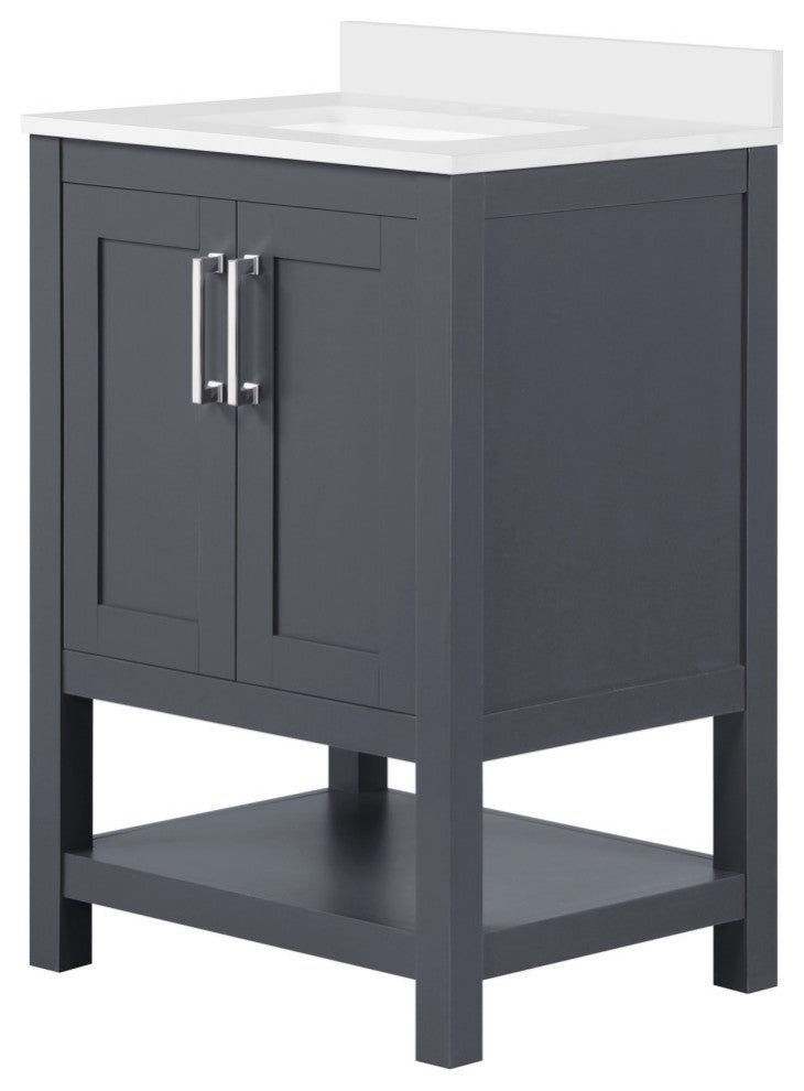 Ove Decors Vegas Single Sink Bathroom Vanity Set With Countertop, White, Dark Charcoal, 24"