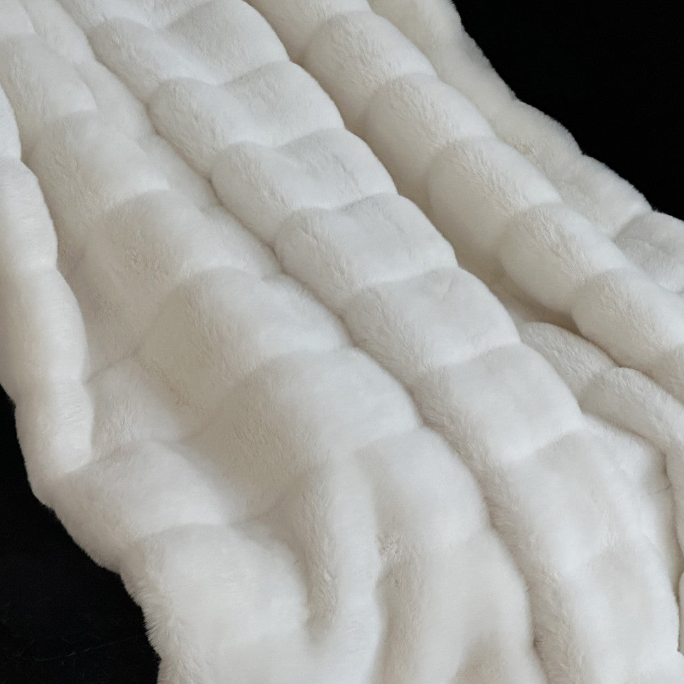 Plutus Off White Soft Snow Faux Fur Luxury Throw Blanket, Throw 60"W x 72"L