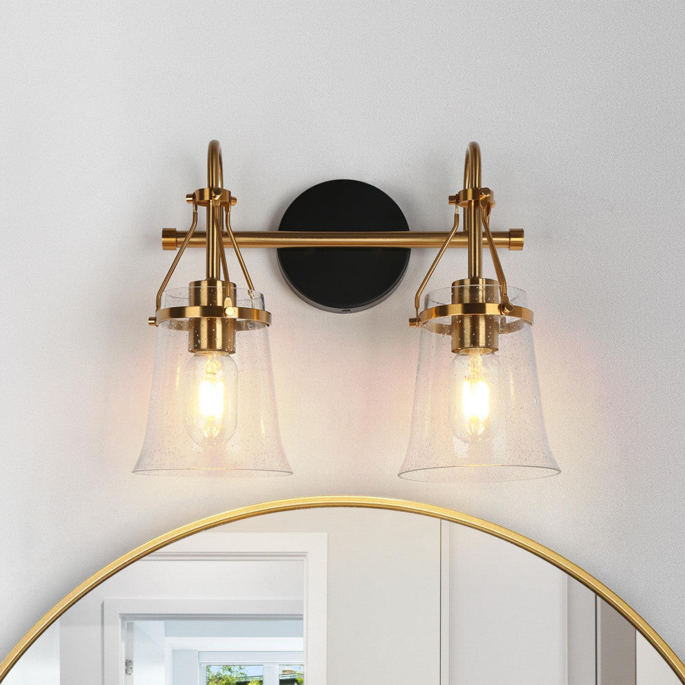 LNC Polished Gold Modern Seeded-Glass Wall Sconce, 2 Lights