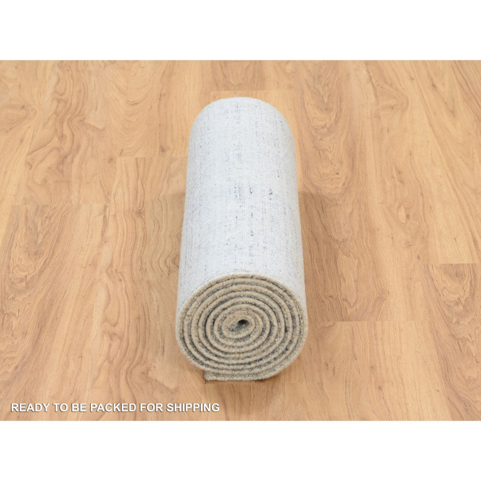 Gray, Wool And Plant Based Silk, Hand Loomed, Runner, Rug, 2'6" x 10'0"