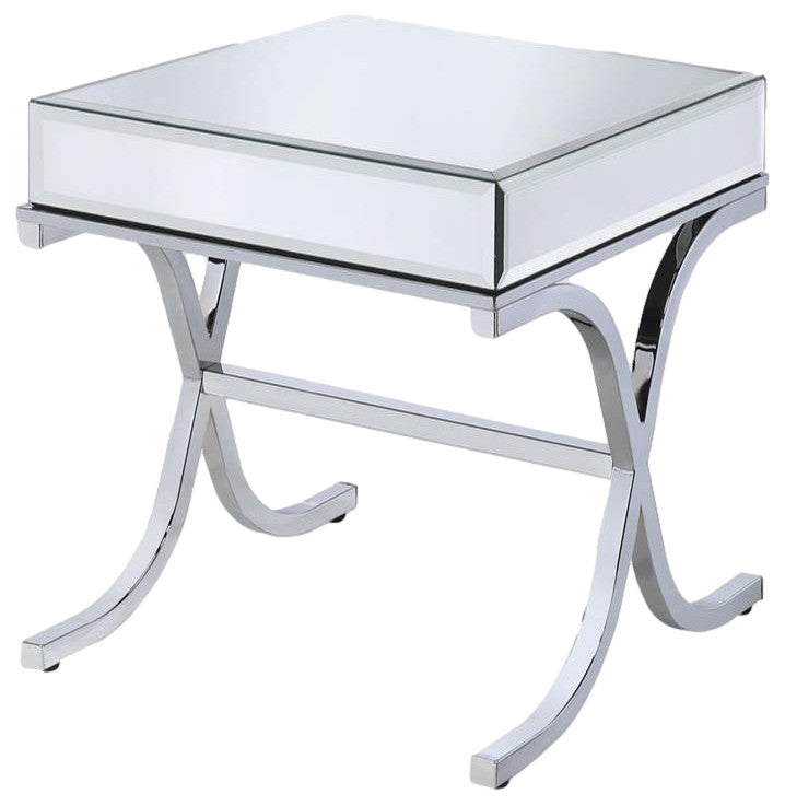 HomeRoots 21" X 21" X 22" Mirrored Top And Chrome End Table