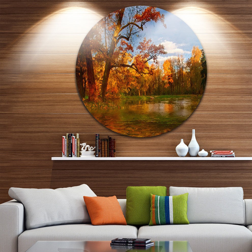 Quiet And Silent Autumn, Landscape Round Wall Art, 36"