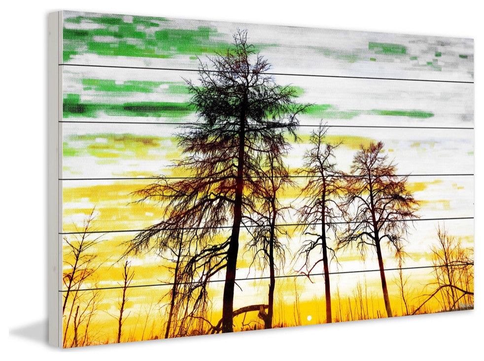 "Green and Gold Sky" Print on White Wood, 45"x30"