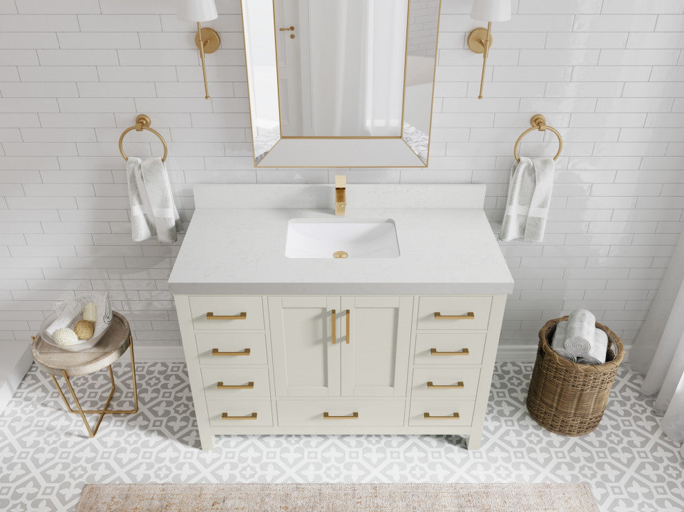 Malibu 48" Single Sink Bath Vanity in Fine Grain 2" Carrara Quartz