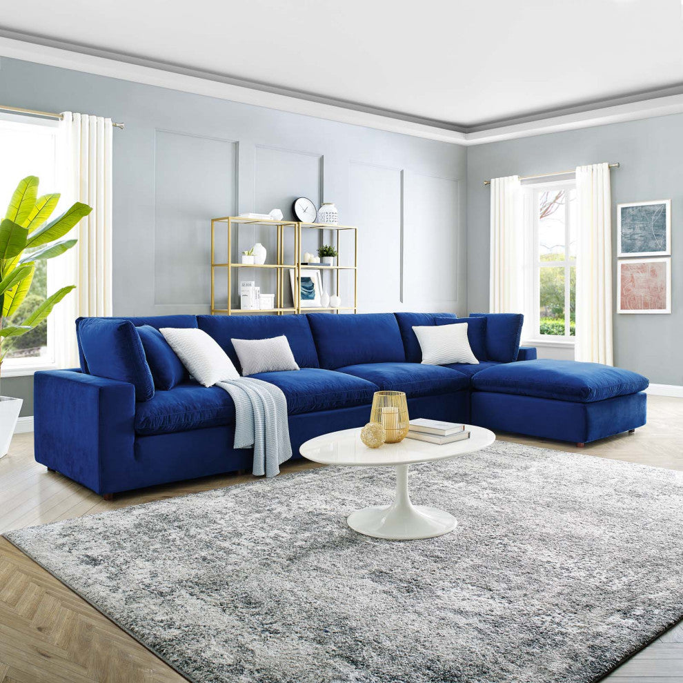 Sectional Sofa Set, Velvet, Blue Navy, Modern, Living Lounge Hotel Hospitality