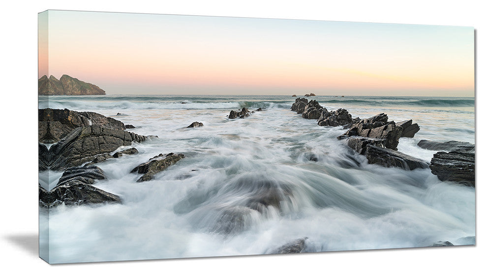 "Waves Hitting Beach At Sunrise Atlantic" Seascape Wall Art, 40"x20"