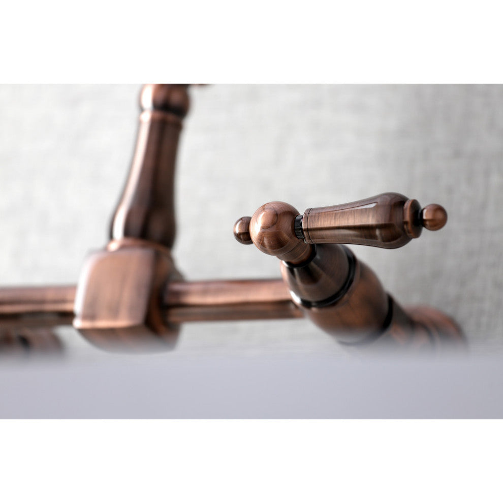 KS124ALAC Heritage Wall Mount Bridge Kitchen Faucet, Antique Copper