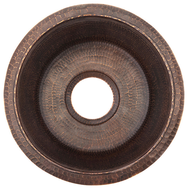 16" Round Hammered Copper Bar Sink With 2" Drain Size, 3.5"