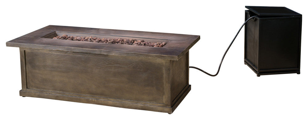 GDF Studio Pablo Outdoor 56" Rectangular Propane Fire Table, Brown Wood